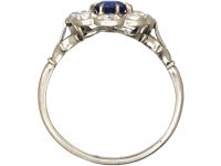 Edwardian Platinum, Sapphire & Diamond Cluster Ring with Ornate Shoulders