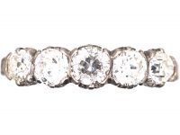 Early 20th Century Platinum Five Stone Diamond Ring with Diamond Set Shoulders