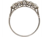 Early 20th Century Platinum Five Stone Diamond Ring with Diamond Set Shoulders