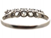 Early 20th Century Platinum Five Stone Diamond Ring with Diamond Set Shoulders