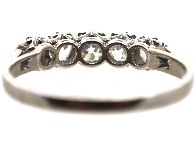 Early 20th Century Platinum Five Stone Diamond Ring with Diamond Set Shoulders