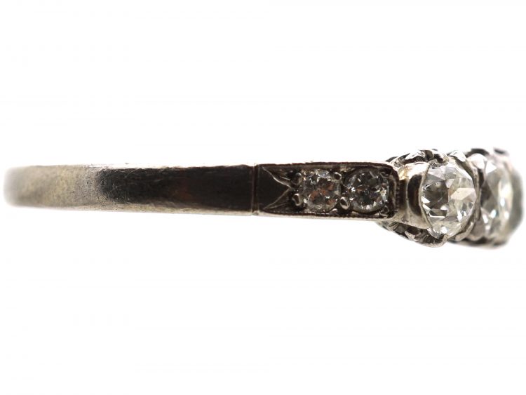 Early 20th Century Platinum Five Stone Diamond Ring with Diamond Set Shoulders