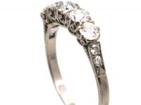 Early 20th Century Platinum Five Stone Diamond Ring with Diamond Set Shoulders