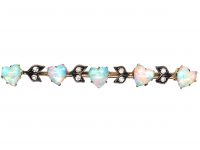 Edwardian 15ct Gold & Silver Brooch set with Five Heart Shaped Opals & Diamonds