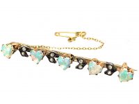 Edwardian 15ct Gold & Silver Brooch set with Five Heart Shaped Opals & Diamonds