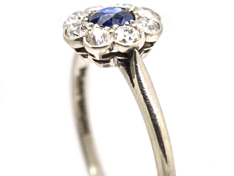 Edwardian Platinum, Sapphire & Diamond Cluster ring