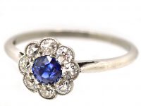 Edwardian Platinum, Sapphire & Diamond Cluster ring