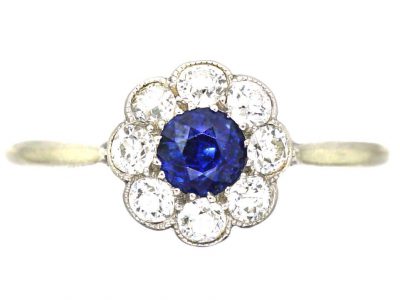 Edwardian Platinum, Sapphire & Diamond Cluster ring