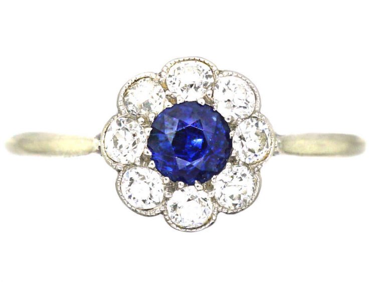 Edwardian Platinum, Sapphire & Diamond Cluster ring