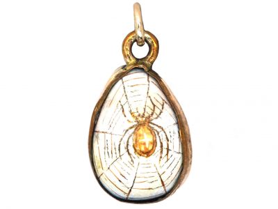 Edwardian Egg Shaped Pendant with Spider Motif & Red Glass