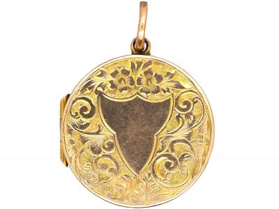 Edwardian 9ct Round locket with Engraved Floral Detail