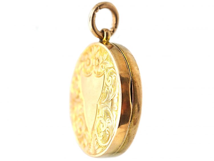 Edwardian 9ct Round locket with Engraved Floral Detail