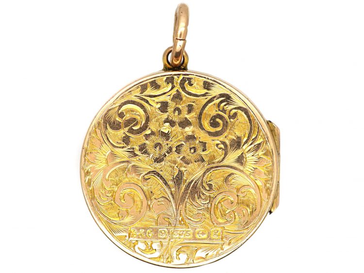 Edwardian 9ct Round locket with Engraved Floral Detail