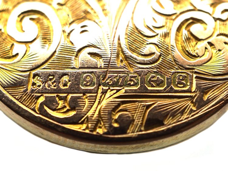 Edwardian 9ct Round locket with Engraved Floral Detail