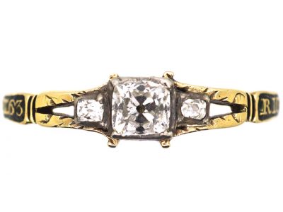 Georgian Mourning Ring set with Old Mine Cut Diamonds