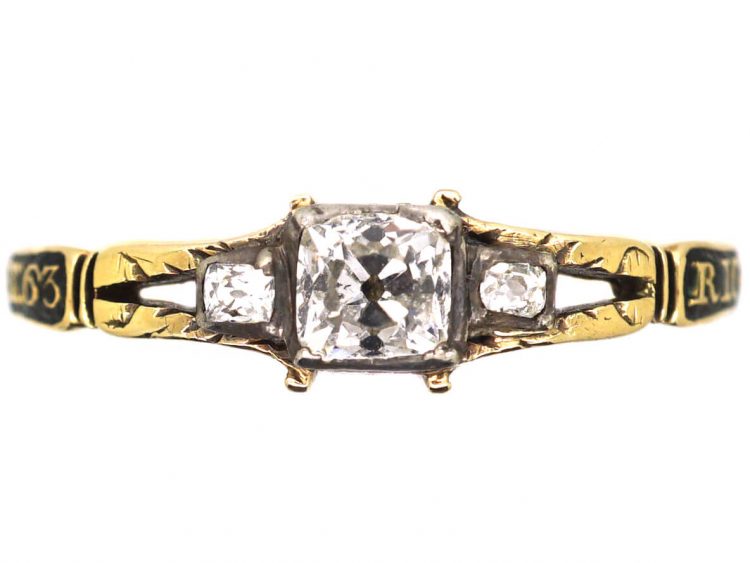 Georgian Mourning Ring set with Old Mine Cut Diamonds