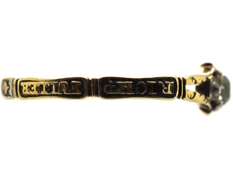 Georgian Mourning Ring set with Old Mine Cut Diamonds