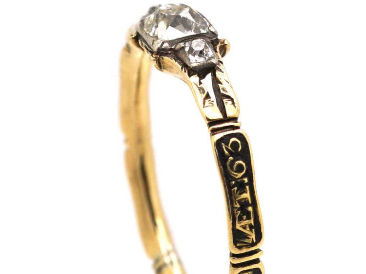 Georgian Mourning Ring set with Old Mine Cut Diamonds