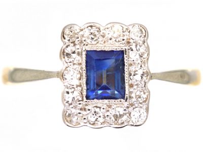 Edwardian 18ct & Platinum, Sapphire & Diamond Rectangular Ring