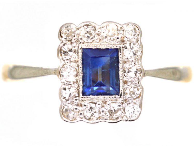 Edwardian 18ct & Platinum, Sapphire & Diamond Rectangular Ring