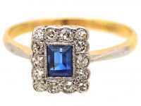 Edwardian 18ct & Platinum, Sapphire & Diamond Rectangular Ring