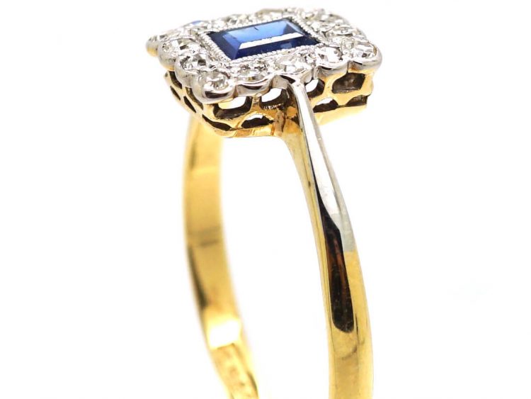 Edwardian 18ct & Platinum, Sapphire & Diamond Rectangular Ring