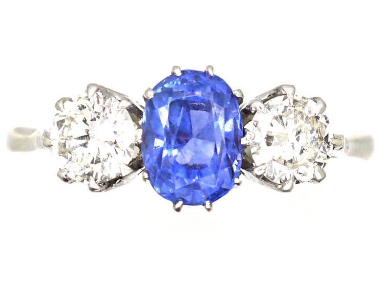 18ct White Gold, Sapphire & Diamond Three Stone Ring