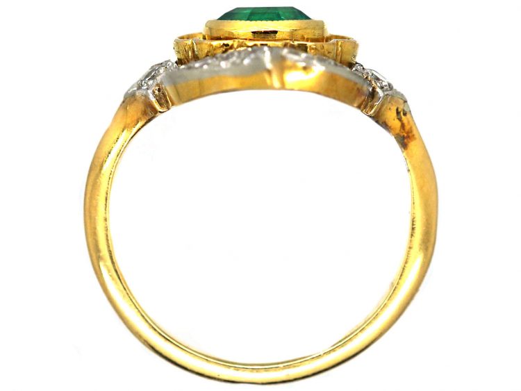 French Belle Epoque 18ct Gold & Platinum, Emerald & Diamond Flower Ring