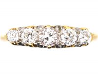 Edwardian 18ct Gold, Five Stone Diamond Carved Half Hoop Ring