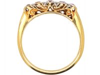 Edwardian 18ct Gold, Five Stone Diamond Carved Half Hoop Ring