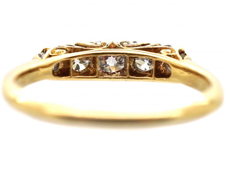 Edwardian 18ct Gold, Five Stone Diamond Carved Half Hoop Ring