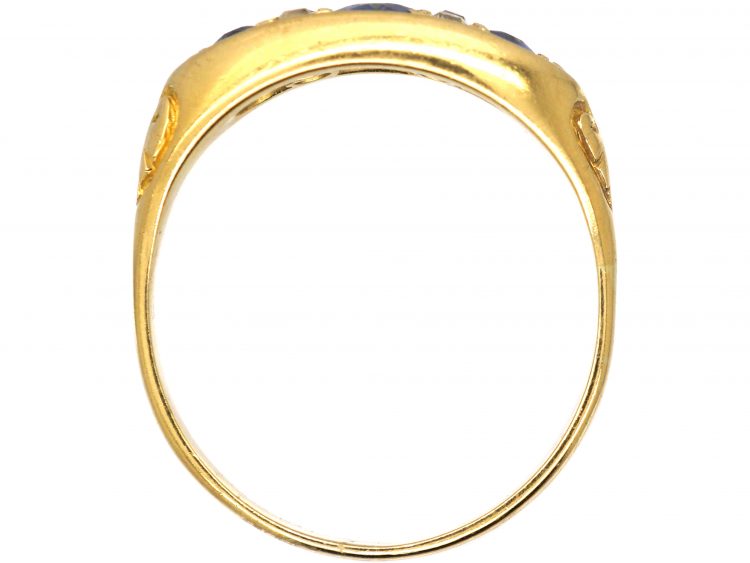 Victorian 18ct Gold, Sapphire & Diamond Three Stone Boat Shaped Ring