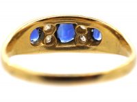 Victorian 18ct Gold, Sapphire & Diamond Three Stone Boat Shaped Ring