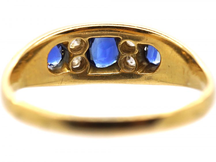 Victorian 18ct Gold, Sapphire & Diamond Three Stone Boat Shaped Ring