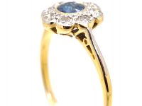 Edwardian 18ct Gold & Platinum, Sapphire & Diamond Cluster Ring