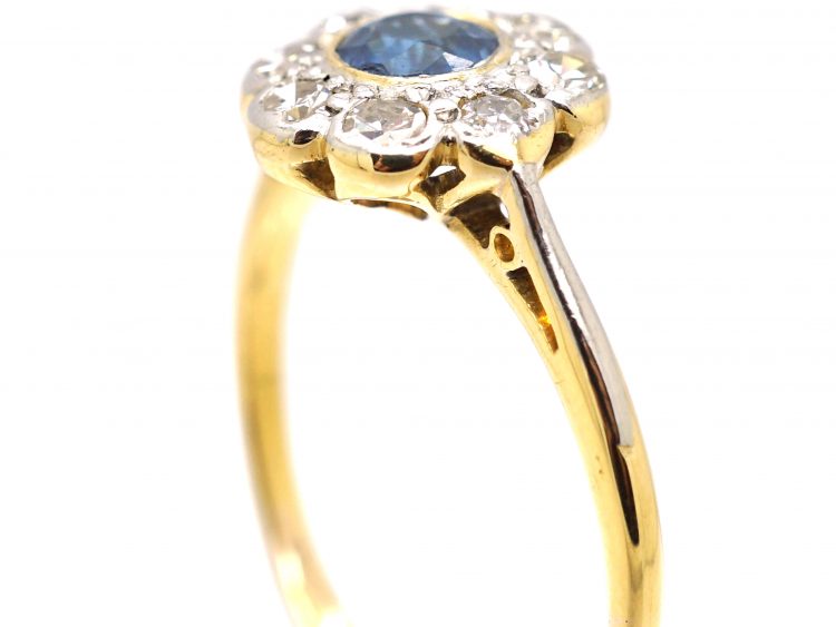 Edwardian 18ct Gold & Platinum, Sapphire & Diamond Cluster Ring