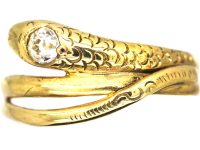 Early 20th Century 14ct Gold Snake Ring set with a Diamond