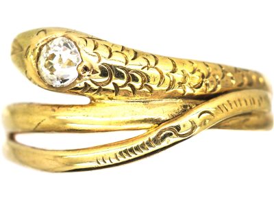 Early 20th Century 14ct Gold Snake Ring set with a Diamond
