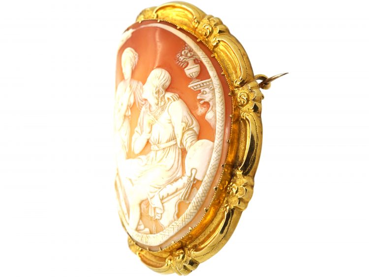 Victorian Large 18ct Gold Shell Cameo Brooch of an Artist & His Muse