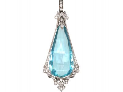 Art Deco Platinum, Large Aquamarine & Diamond Pendant