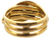 French 19th Century 18ct Gold Double Snake Ring with Diamond Eyes