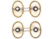 Art Deco 14ct Gold, Rock Crystal, Onyx & Natural Split Pearl Cufflinks