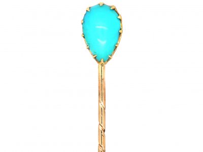 Edwardian 15ct Gold Tie Pin set with a Pear Shaped Turquoise
