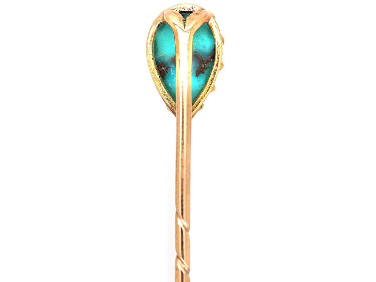 Edwardian 15ct Gold Tie Pin set with a Pear Shaped Turquoise