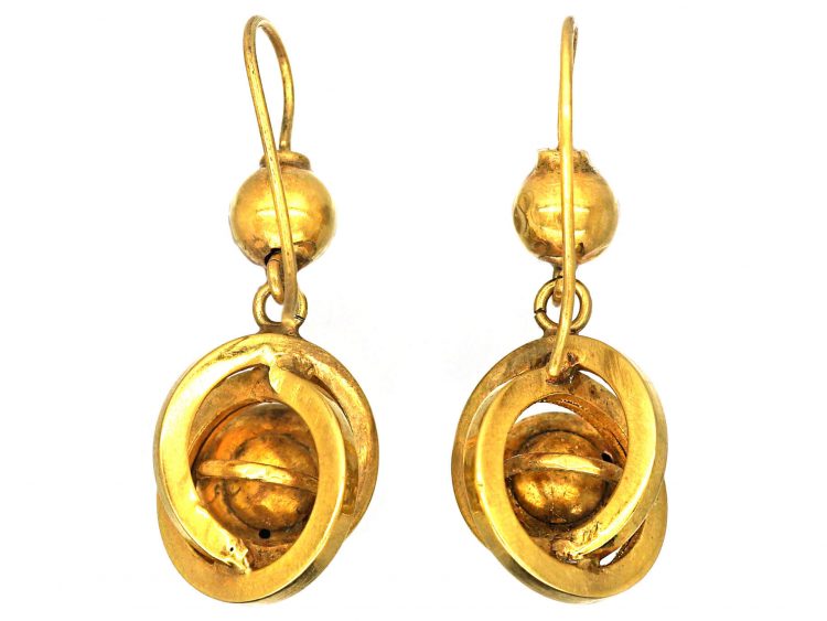 Victorian 15ct Gold Drop Ball & Circle Earrings
