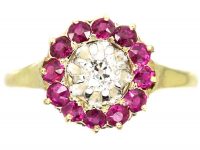Edwardian 14ct Gold, Ruby & Diamond Cluster Ring