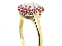 Edwardian 14ct Gold, Ruby & Diamond Cluster Ring