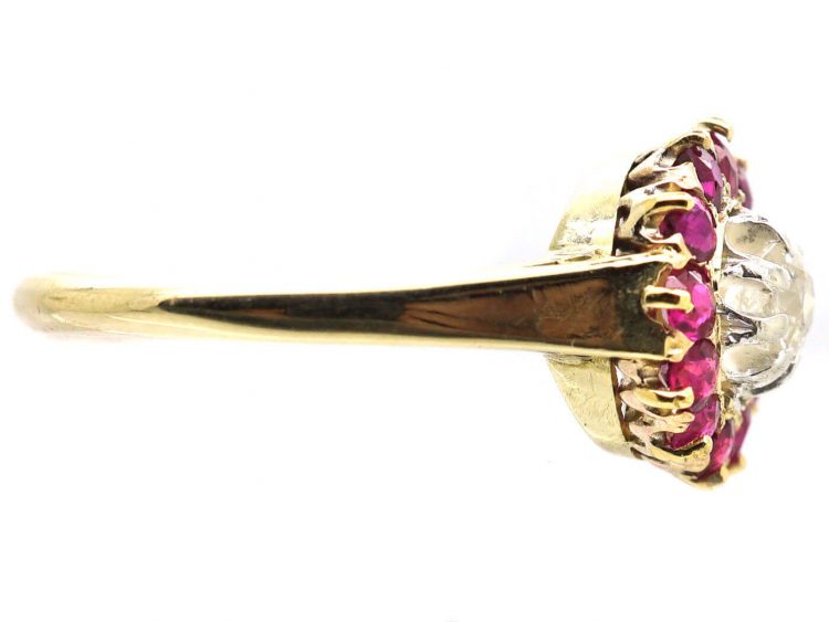 Edwardian 14ct Gold, Ruby & Diamond Cluster Ring