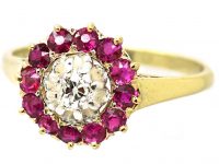 Edwardian 14ct Gold, Ruby & Diamond Cluster Ring