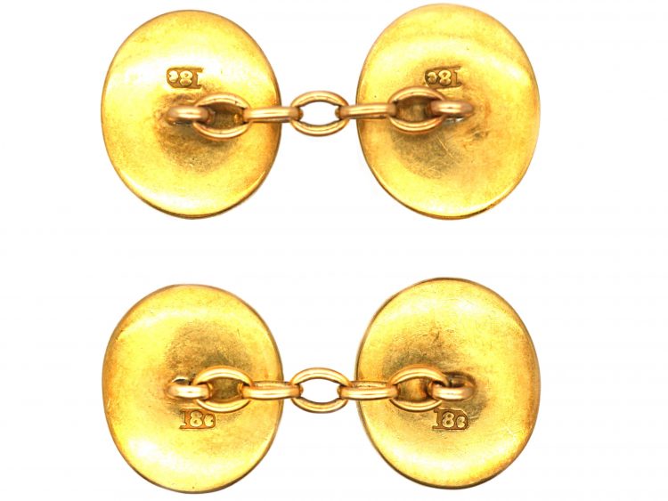 Edwardian 18ct Gold Reverse Intaglio Rock Crystal Game Bird Cufflinks